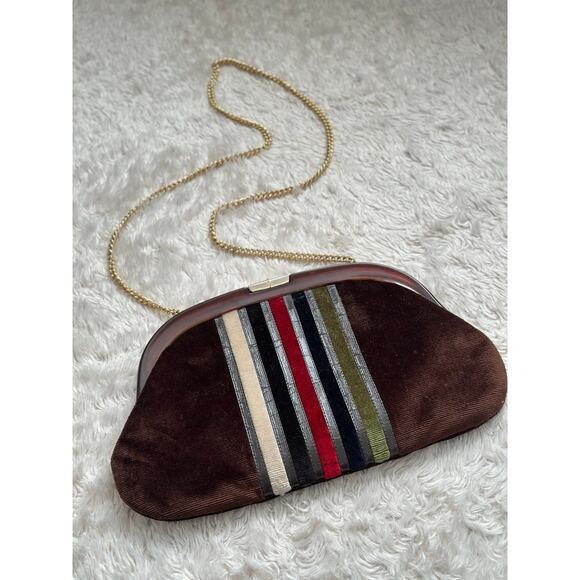 Vintage 70s Made Italy Tortoiseshell Velvet Crossbody Purse Bag Brown Designer - Picture 1 of 11